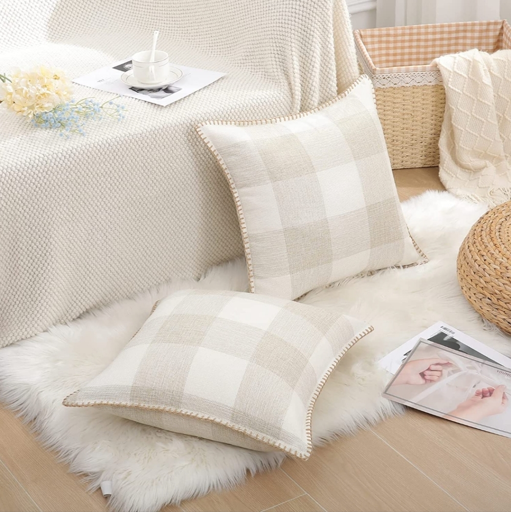 (2) decorUhome Farmhouse Buffalo Plaid Check Pillow Covers 18 x 18